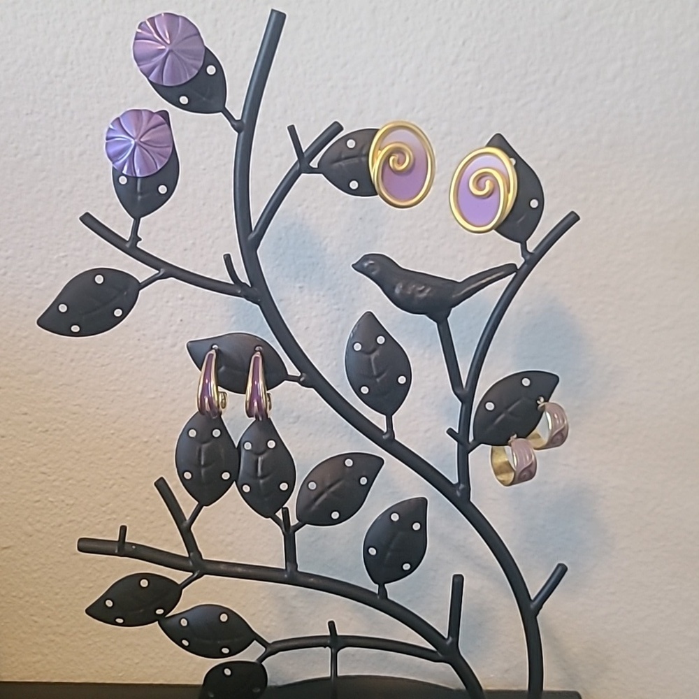 Lilac Lavendar Gold Tone Earring Set Of 4